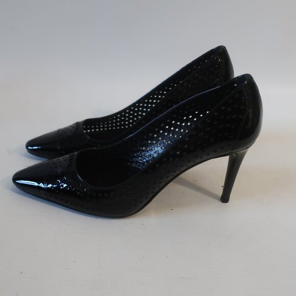 Womens Prada Vernice Black Laser Cut Patent Leather Pumps Heels 37.5 US/7.5 - Picture 7 of 14